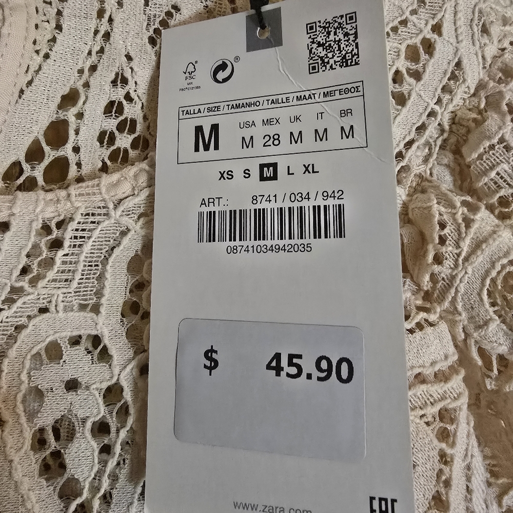Zara Cream Lace Women's Top - Picture 3 of 6